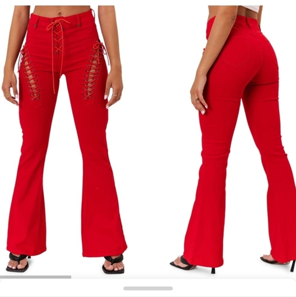 Edikted Pants - Edikted Scarlet Lace-Up Wide Leg Pants